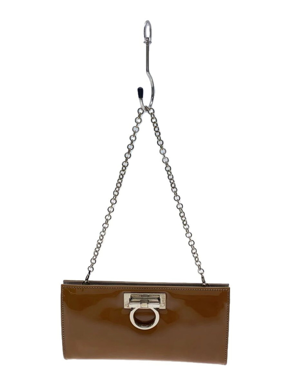 Salvatore Ferragamo Gancini Chain Bag Enamel Camel Brown